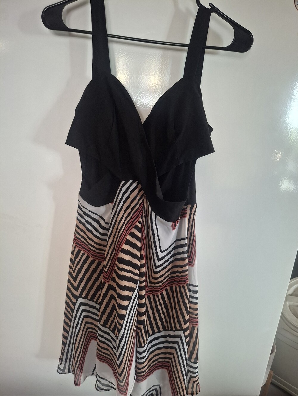 Black and Multicolor Striped Fit-and-Flare Dress